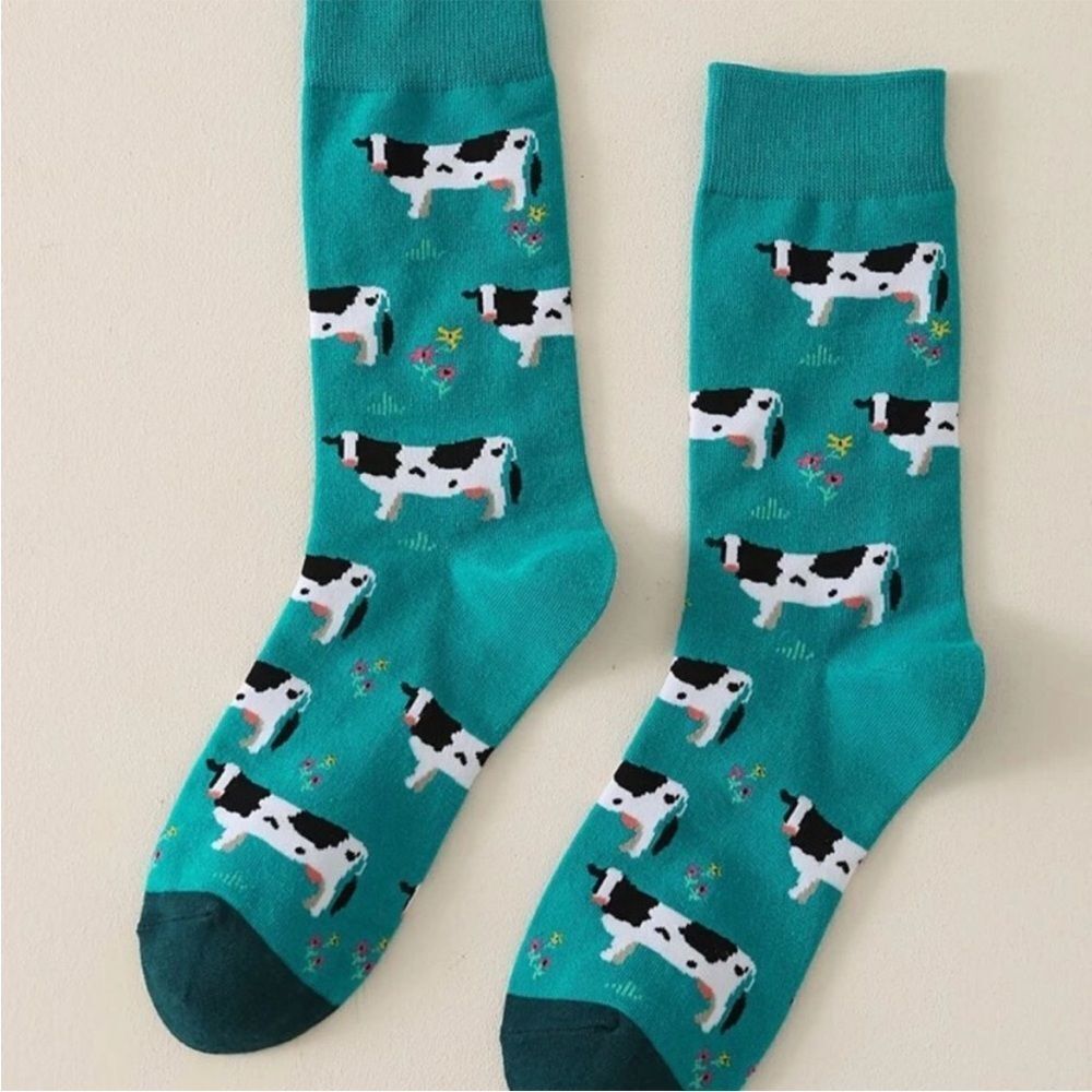 LAST PAIR Cute Cow Print Women’s Socks - Teal